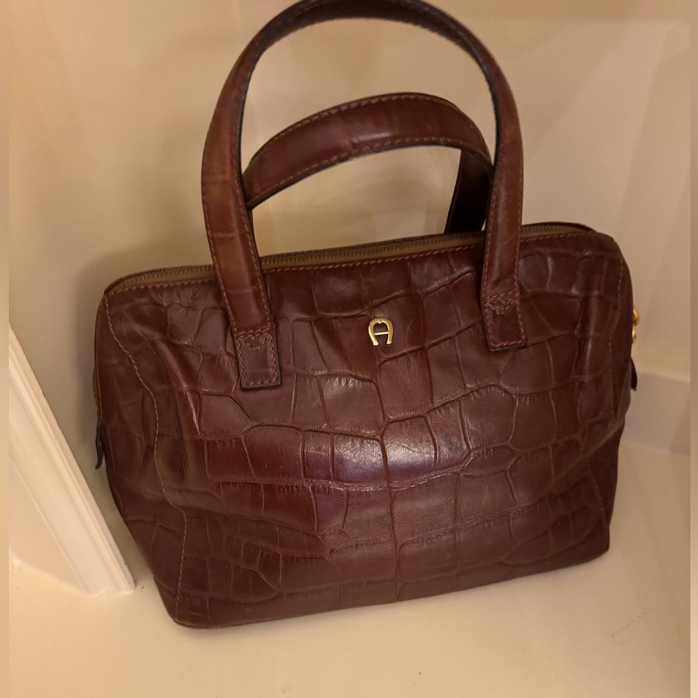 SALE!! Etienne Aigner Brown Crocodile-Embossed Handbag
